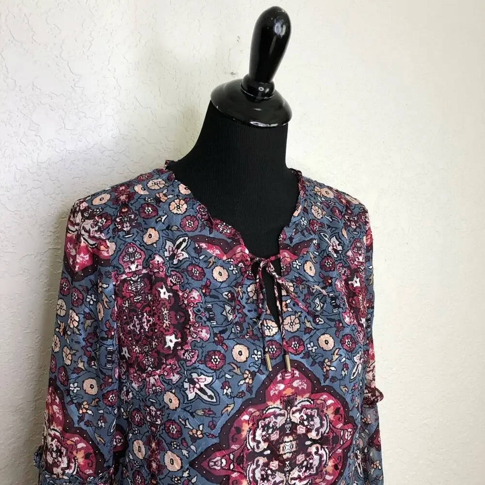 WHBM blue and pink floral Mandela print shift dress size Medium